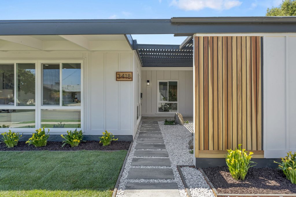 Modern San Diego home exterior with landscaped front yard